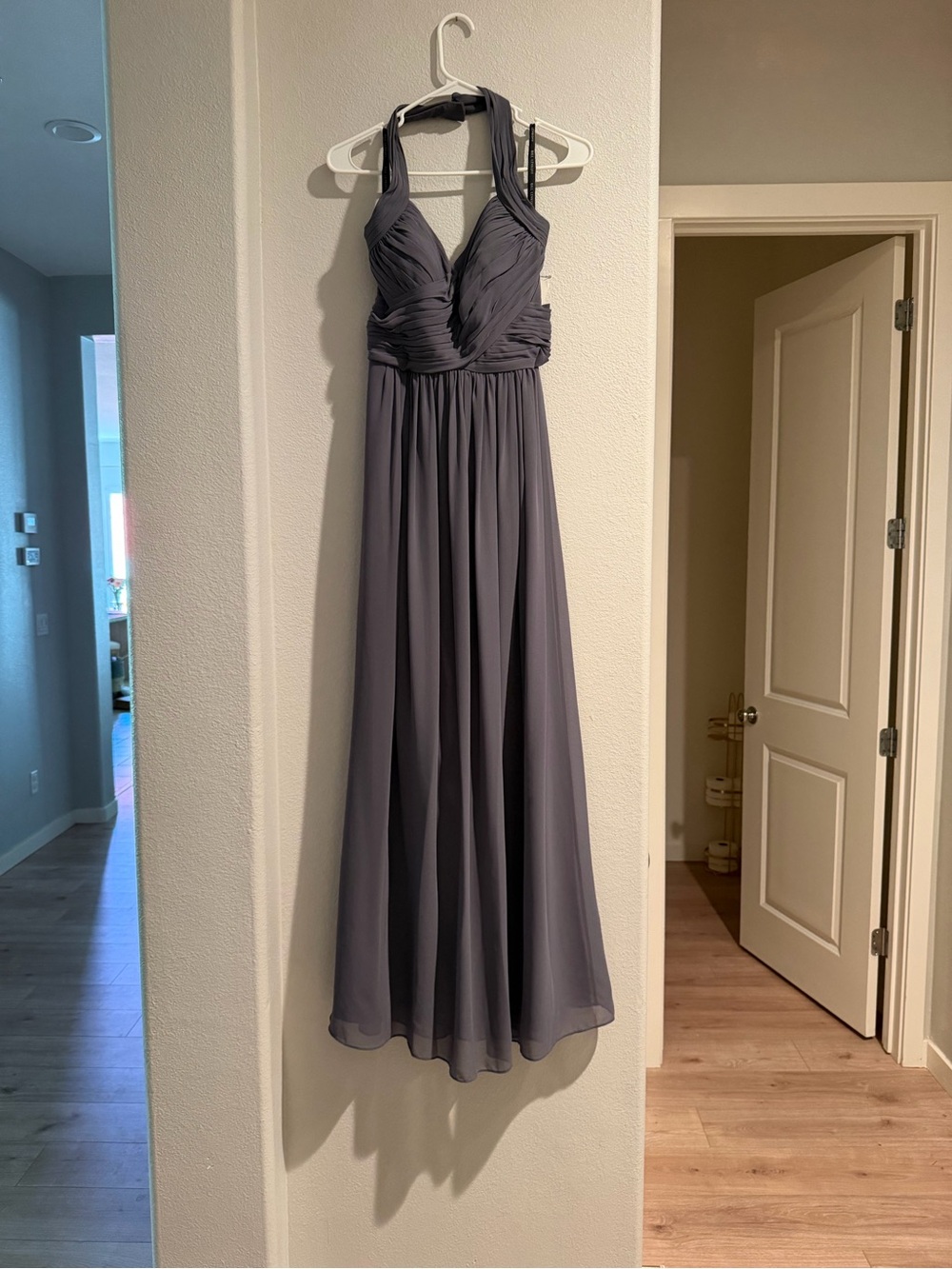 Amsale Sleeveless Halter Chiffon Gown in Dusky Lavender